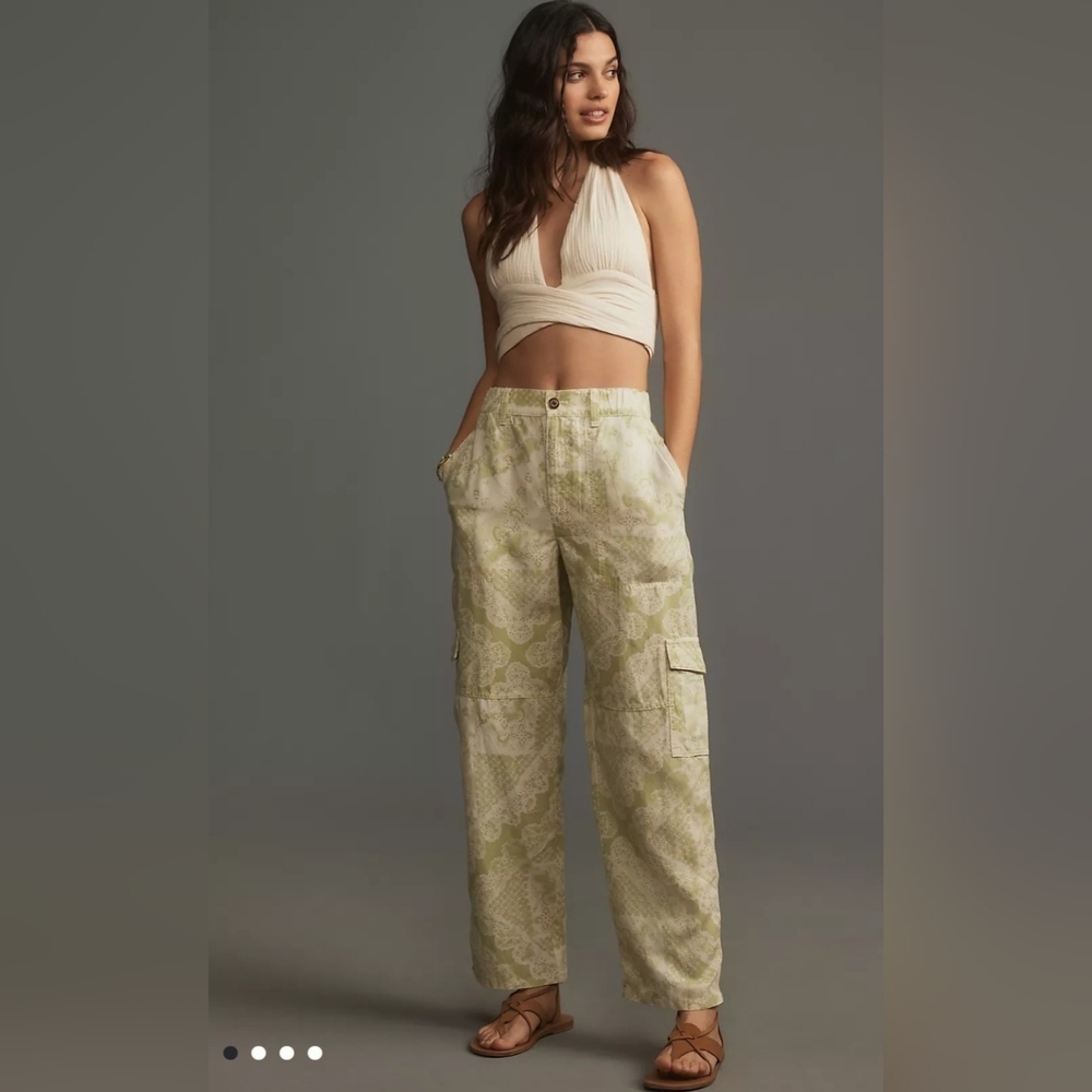 Anthropologie Pilcro Linen-Blend Beach Cargo Pants High Rise Costal Boho Sz S